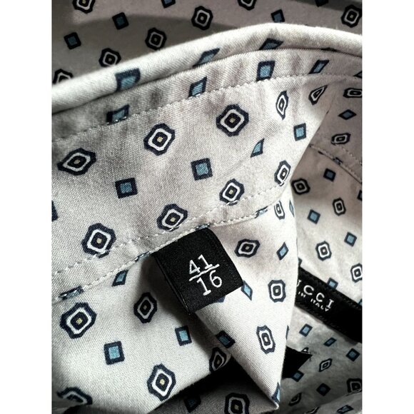 Gucci Slim Fit Button Up Shirt in Grey Diamond Print - Picture 4 of 4
